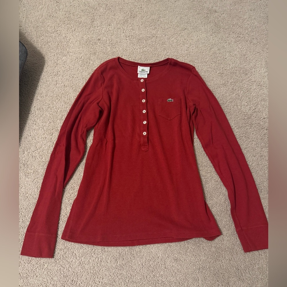 Lacoste Burgundy Long Sleeve Henley Shirt